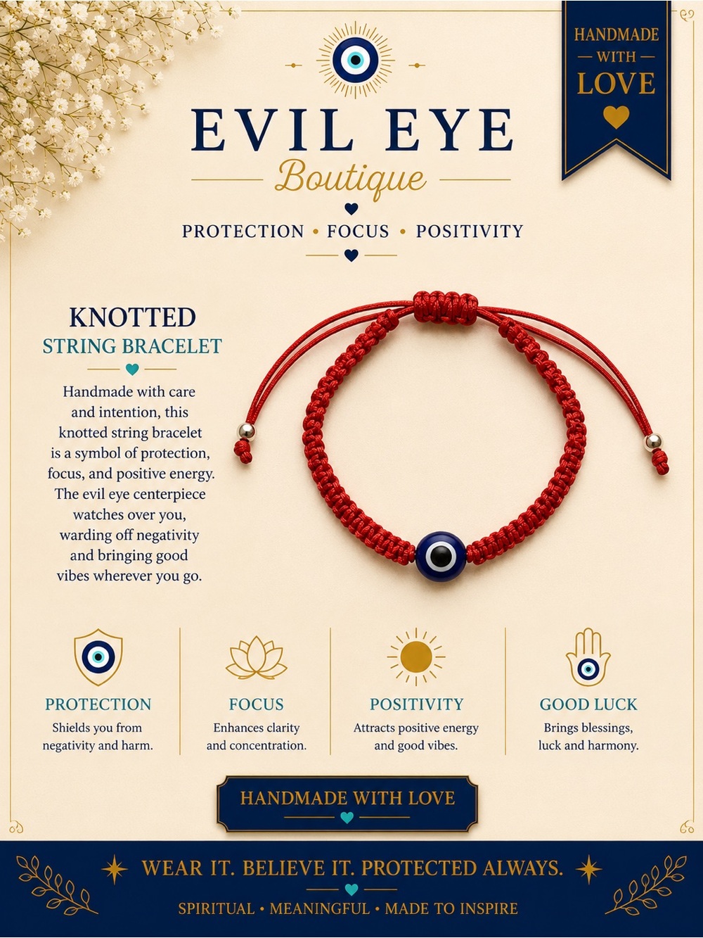 ❤️🧿Evil Eye Boutique Knotted Red String Bracelet with Blue Eye Bead🧿❤️